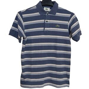 Lacoste Polo Shirt Men's Size 3 (Small) Short Sleeve Striped Embroidered Blue
